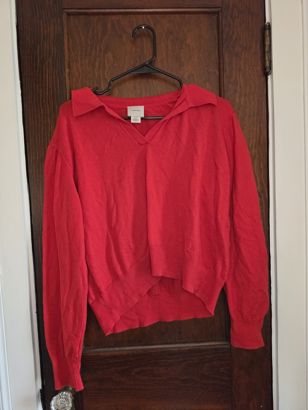 Calvin Klein Bright Red V-Neck Collared Sweater